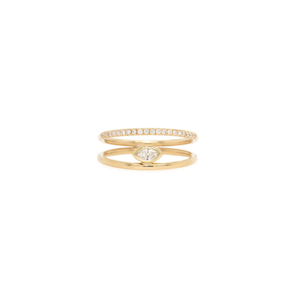 14k Pavé & Marquise Diamond Open Double Band Ring