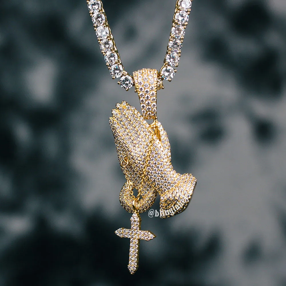 18K Gold Praying Hands Necklace Set