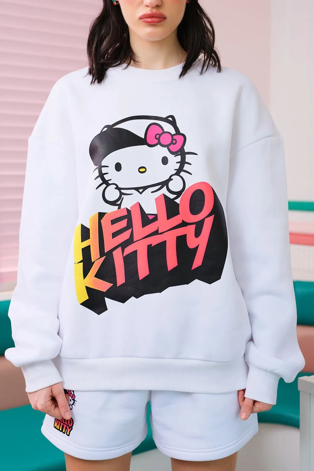 All White Hello Kitty Oversized Sweatshirt