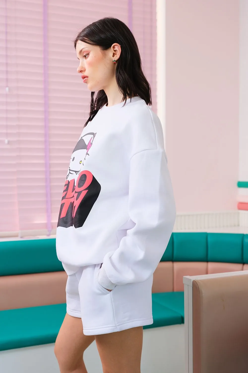 All White Hello Kitty Oversized Sweatshirt