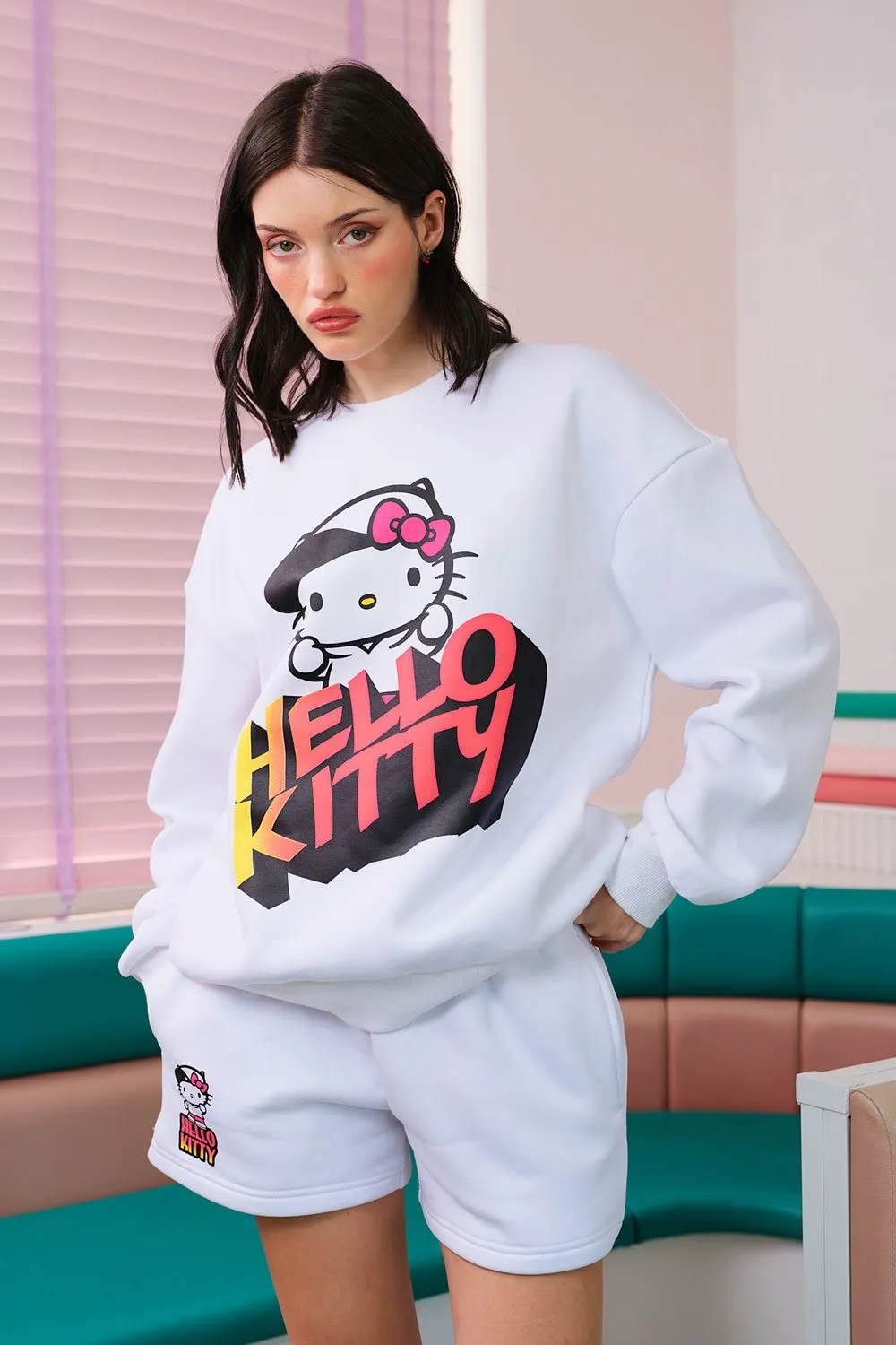 All White Hello Kitty Oversized Sweatshirt