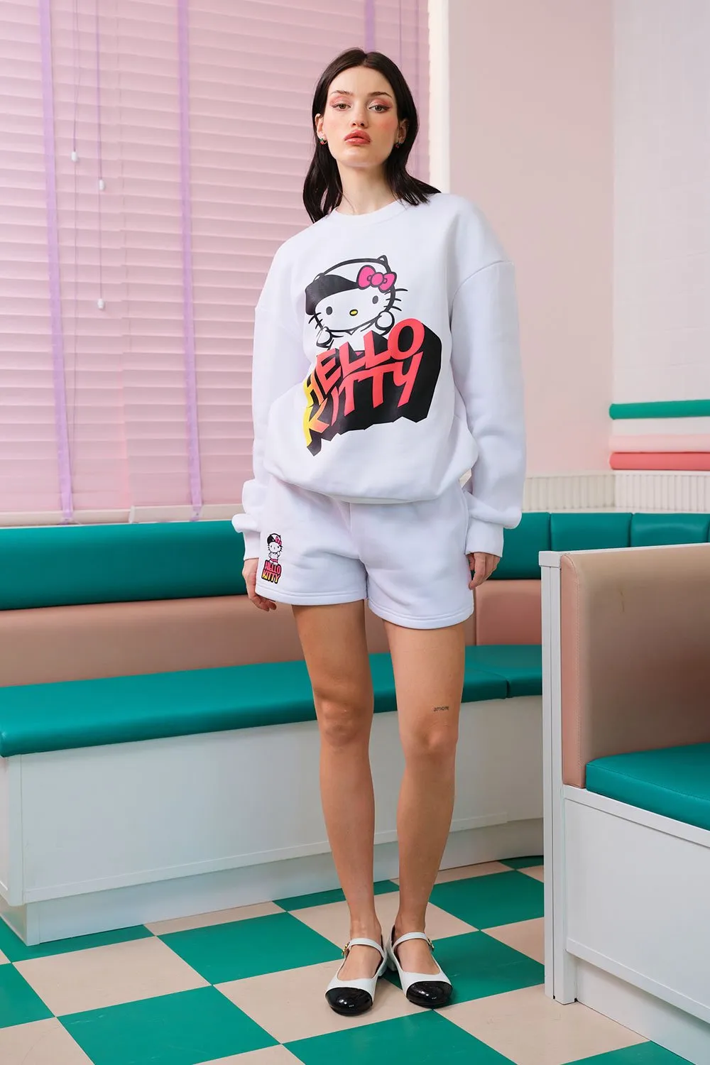 All White Hello Kitty Oversized Sweatshirt