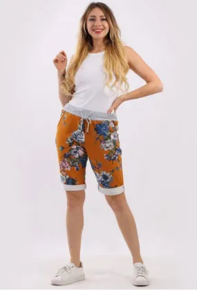 Anne   Kate Italian Blossom Print Mustard Shorts 14-18