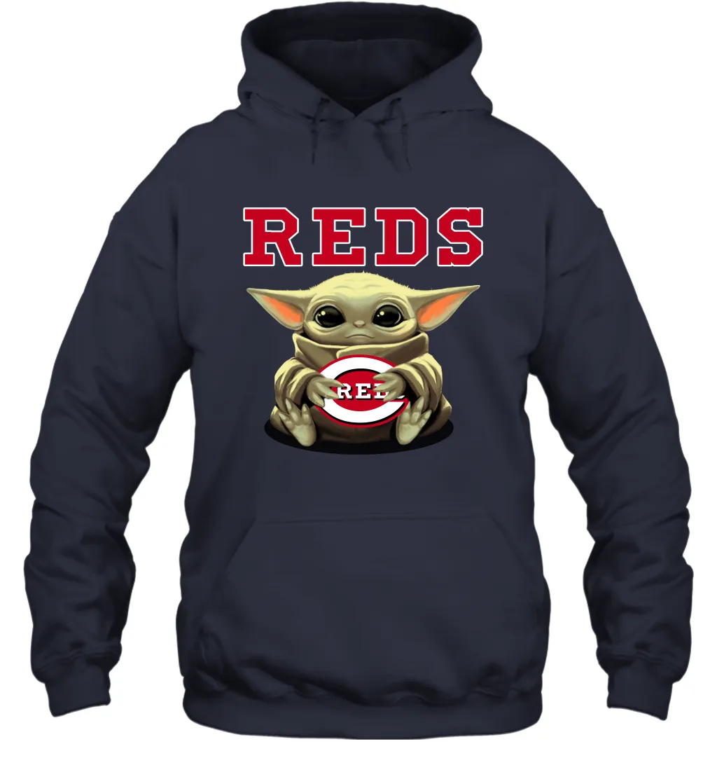 Baby Yoda Hugs Loves The Cincinnati Reds Baseball Adult Hoodie Sweatshirt