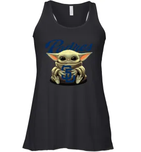 Baby Yoda Hugs Loves The San Diego Padres Baseball Womens Racerback Tank Top