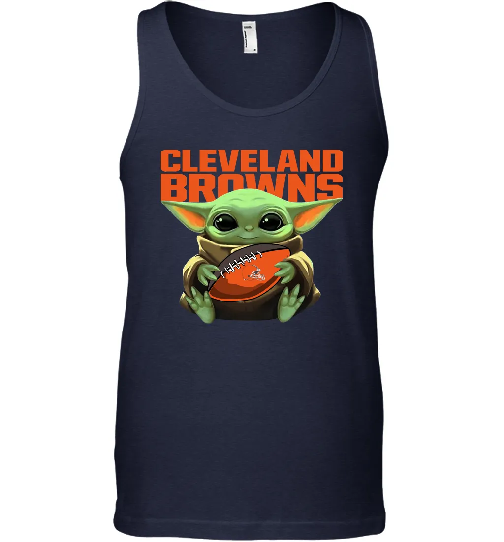 Baby Yoda Loves The Cleveland Browns Star Wars Baby Yoda Hugs Browns NFL Mens Tank Top