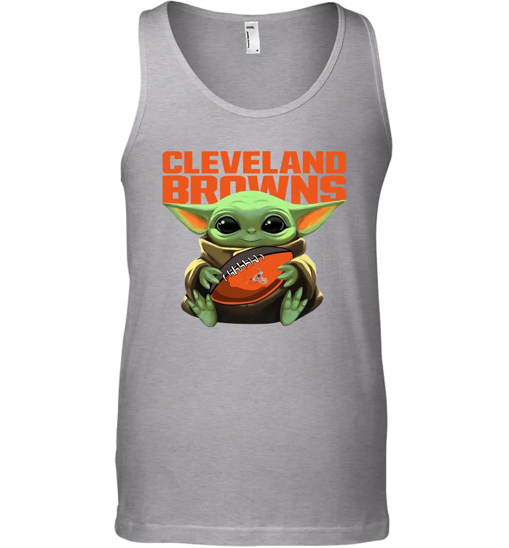 Baby Yoda Loves The Cleveland Browns Star Wars Baby Yoda Hugs Browns NFL Mens Tank Top