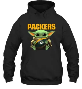 Baby Yoda Loves The Green Bay Packers Star Wars Baby Yoda Hugs Packers NFL Adult Hoodie Sweatshirt