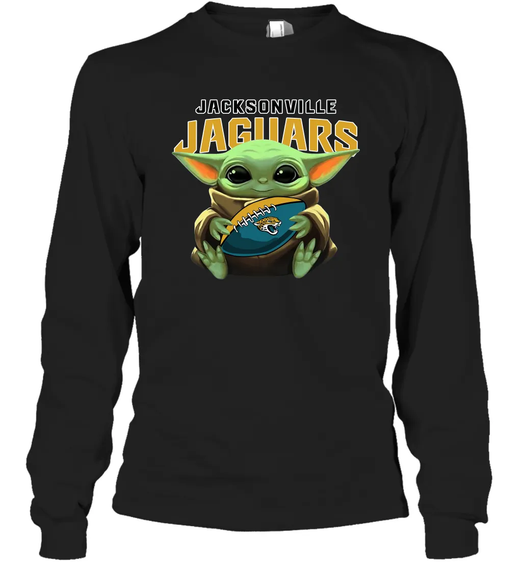 Baby Yoda Loves The Jacksonville Jaguars Star Wars Baby Yoda Hugs Jaguars NFL Adult Long Sleeve T-Shirt