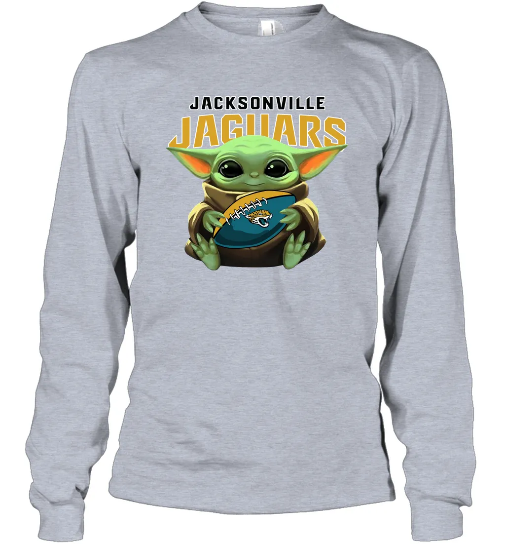 Baby Yoda Loves The Jacksonville Jaguars Star Wars Baby Yoda Hugs Jaguars NFL Adult Long Sleeve T-Shirt