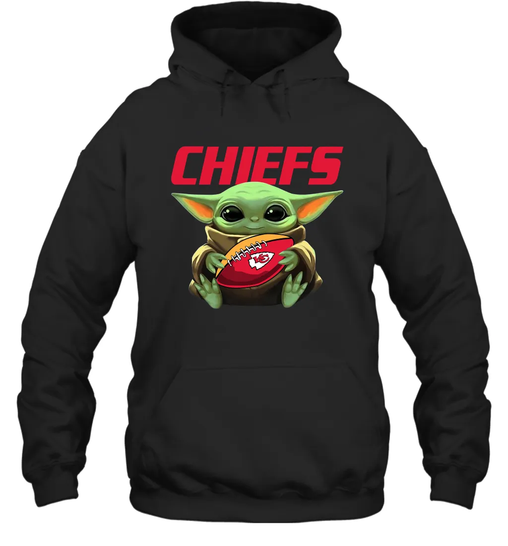 Baby Yoda Loves The Kansas City Chiefs Star Wars Baby Yoda Hugs Chiefs NFL Adult Hoodie Sweatshirt