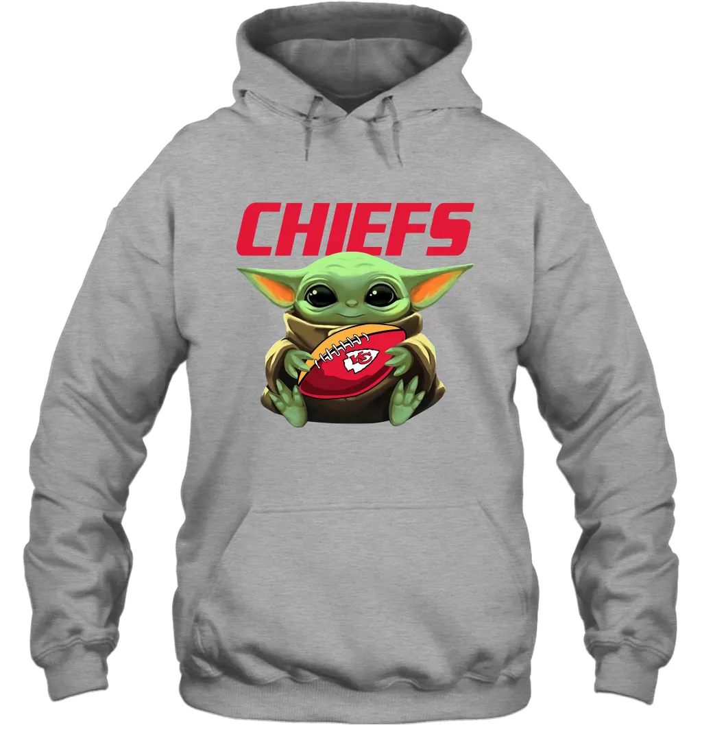 Baby Yoda Loves The Kansas City Chiefs Star Wars Baby Yoda Hugs Chiefs NFL Adult Hoodie Sweatshirt