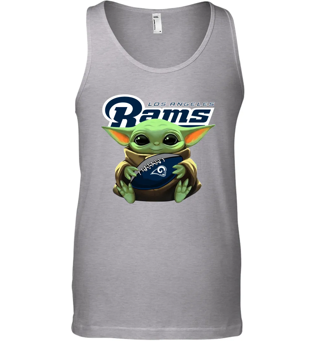 Baby Yoda Loves The Los Angeles Rams Star Wars Baby Yoda Hugs Rams NFL Mens Tank Top