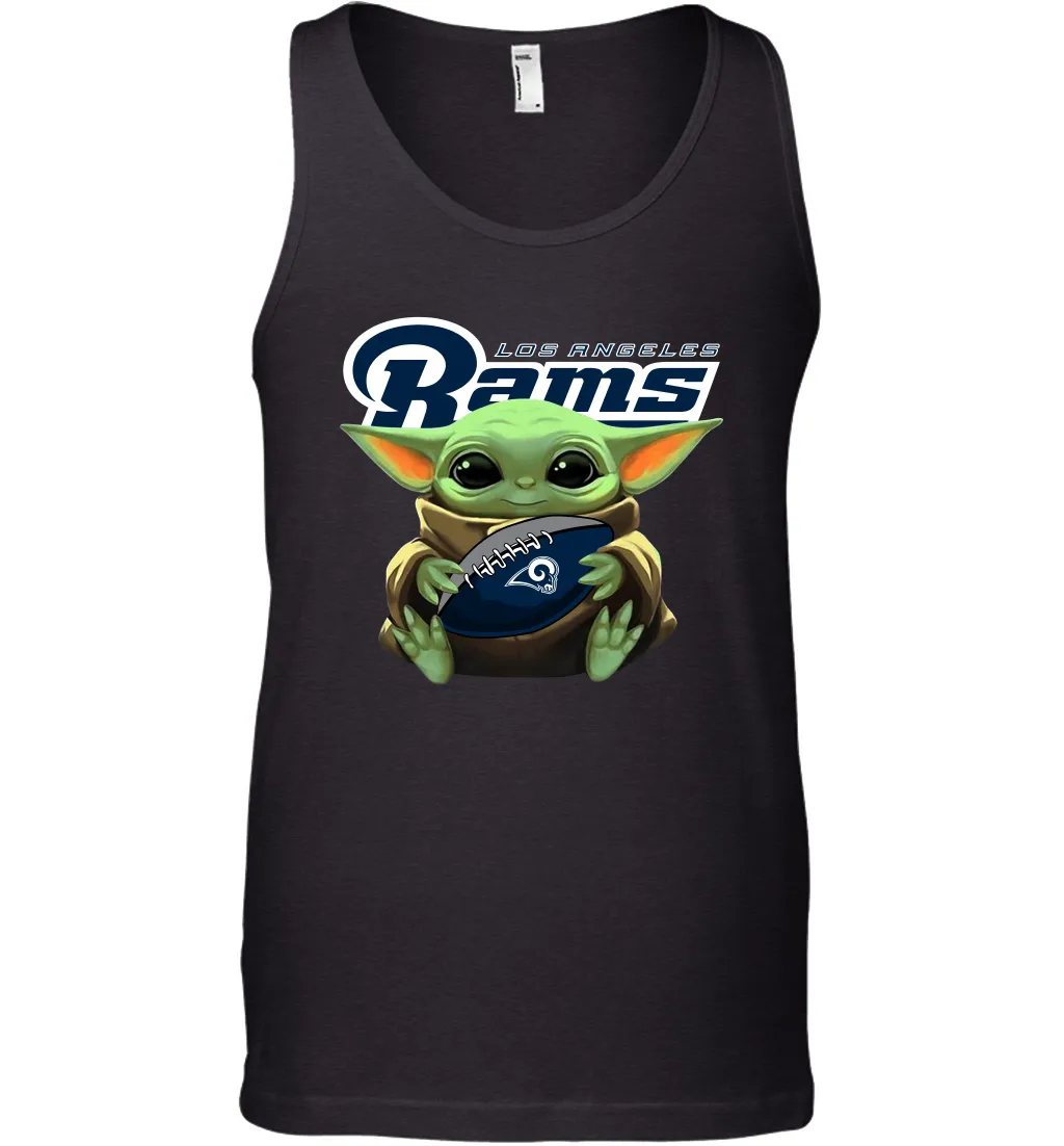 Baby Yoda Loves The Los Angeles Rams Star Wars Baby Yoda Hugs Rams NFL Mens Tank Top