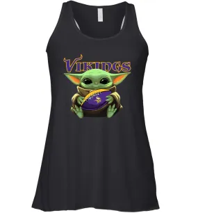 Baby Yoda Loves The Minnesota Vikings Star Wars Baby Yoda Hugs Vikings NFL Womens Racerback Tank Top