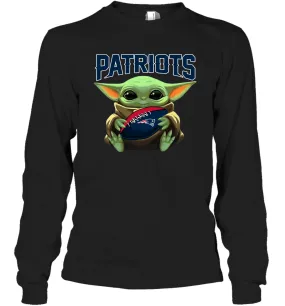 Baby Yoda Loves The New England Patriots Star Wars Baby Yoda Hugs Patriots NFL Adult Long Sleeve T-Shirt