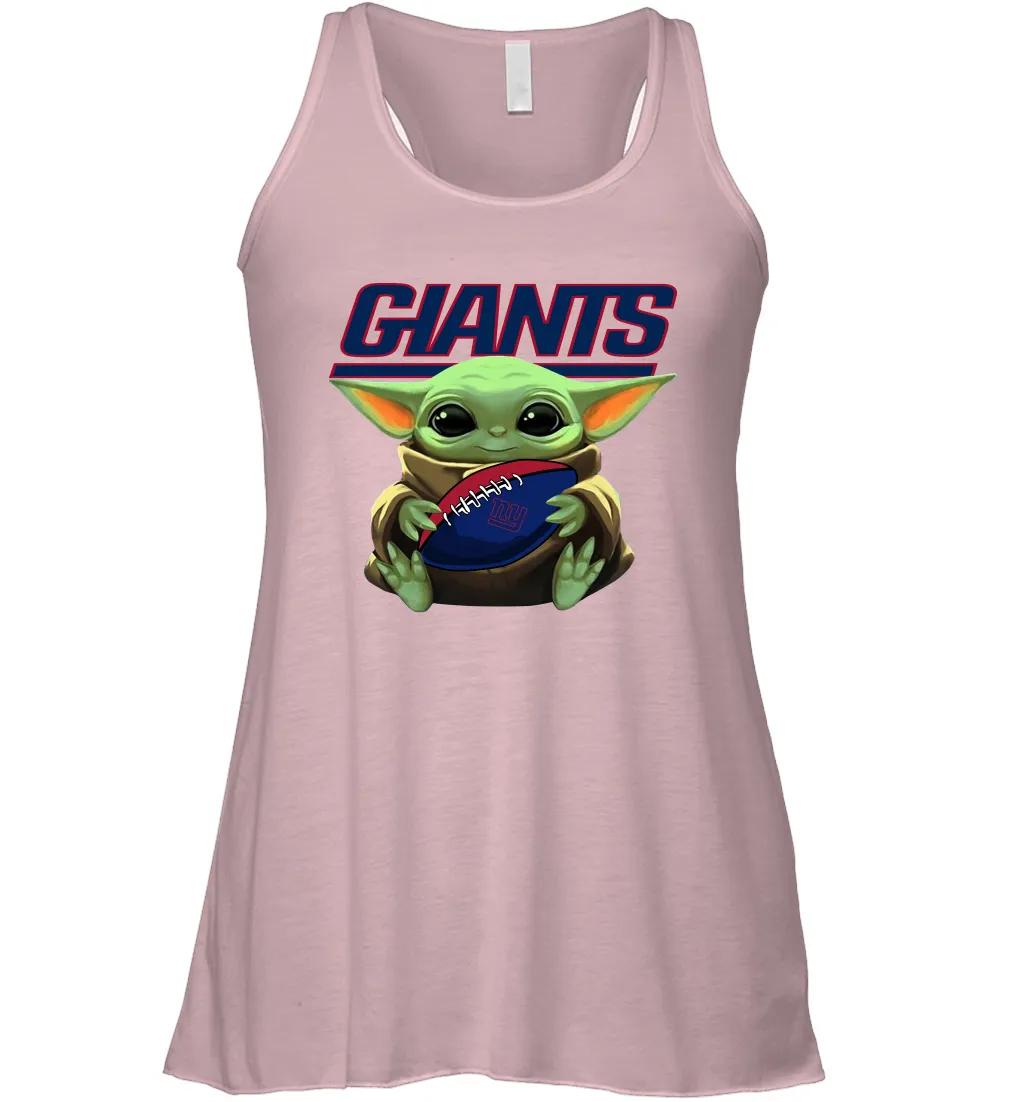 Baby Yoda Loves The New York Giants Star Wars Baby Yoda Hugs Giants NFL Womens Racerback Tank Top