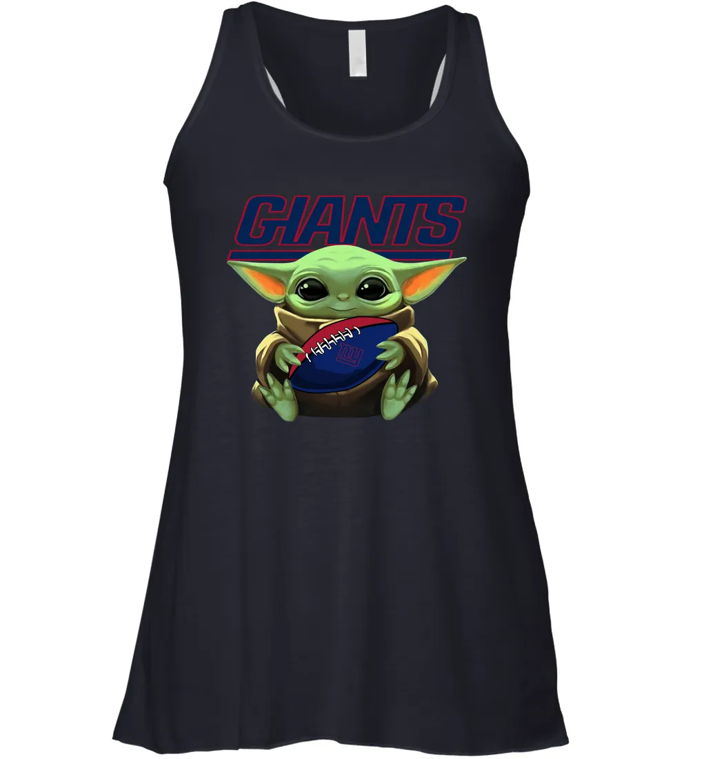 Baby Yoda Loves The New York Giants Star Wars Baby Yoda Hugs Giants NFL Womens Racerback Tank Top