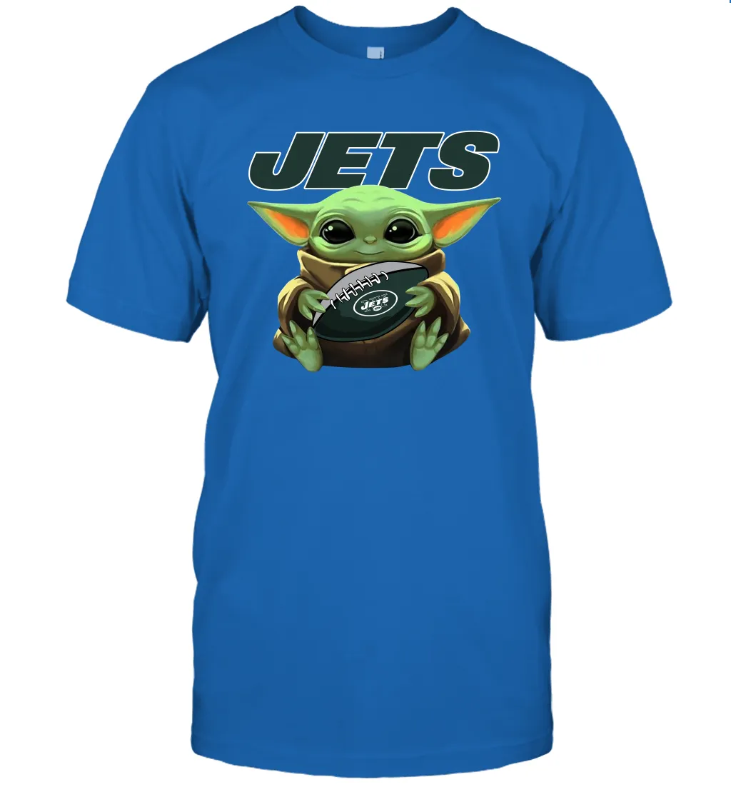 Baby Yoda Loves The New York Jets Star Wars Baby Yoda Hugs Jets NFL Mens T-Shirt