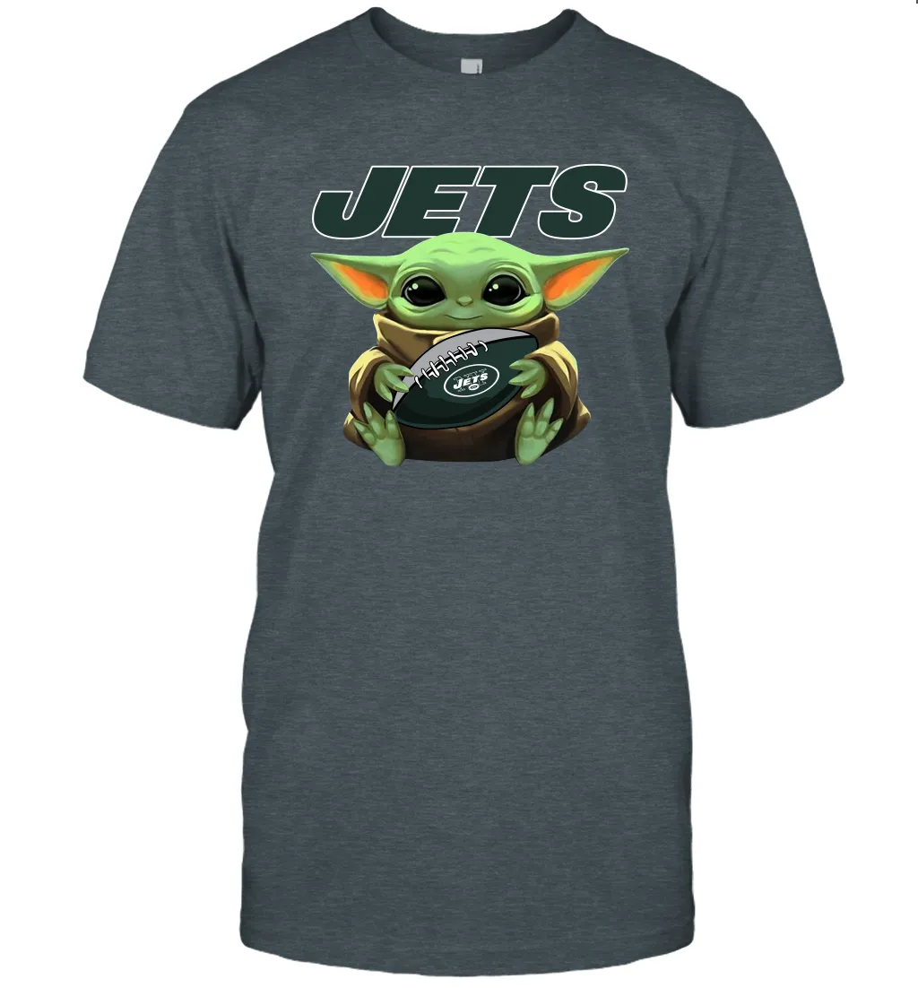 Baby Yoda Loves The New York Jets Star Wars Baby Yoda Hugs Jets NFL Mens T-Shirt