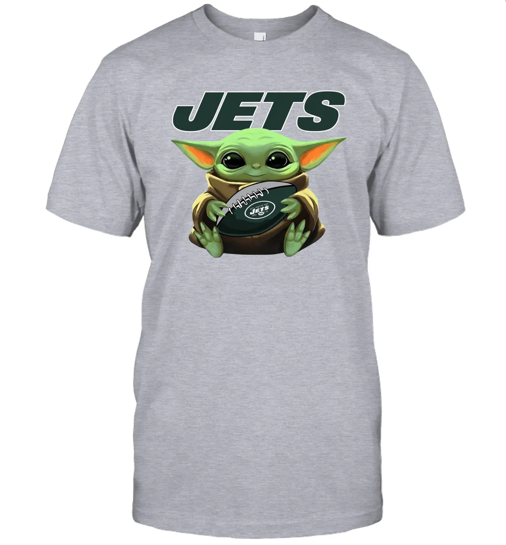 Baby Yoda Loves The New York Jets Star Wars Baby Yoda Hugs Jets NFL Mens T-Shirt