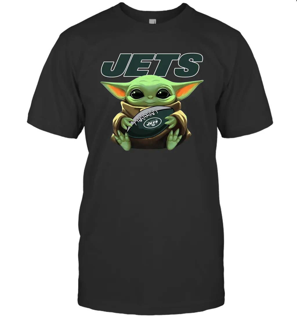 Baby Yoda Loves The New York Jets Star Wars Baby Yoda Hugs Jets NFL Mens T-Shirt