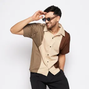 Beige Cut Sew Panel Shirt