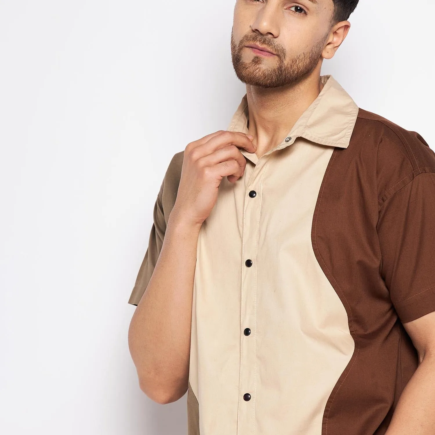 Beige Cut Sew Panel Shirt