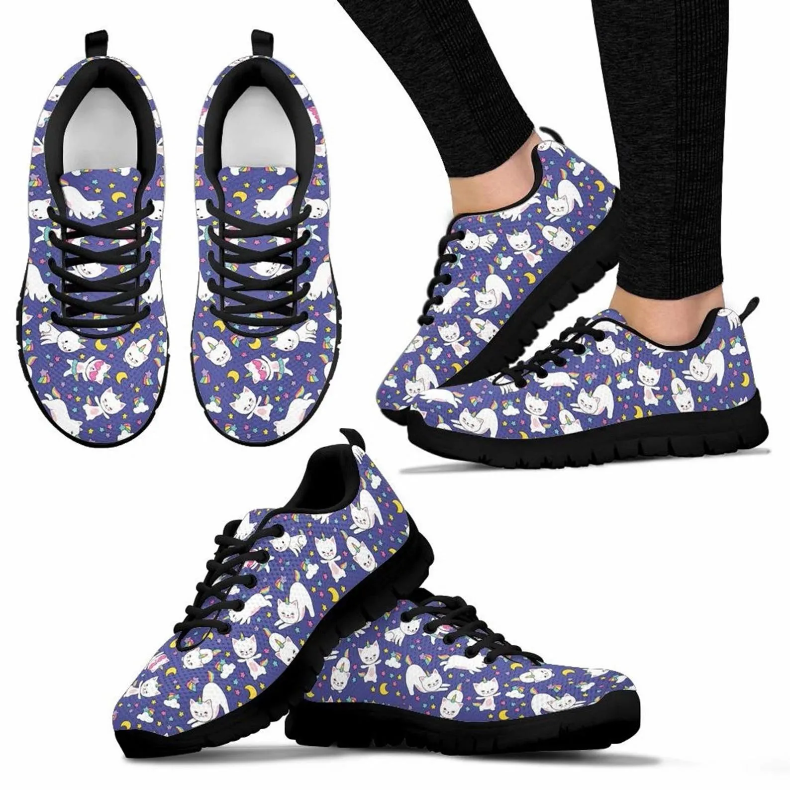 Blue Cat Shoes Cat Printed Sneakers Kitty Running Shoes Cat Owner Gifts Clothing for Womens Mens Kids Adults