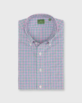 Button-Down Sport Shirt in Berry/Green/Navy Tattersall Poplin