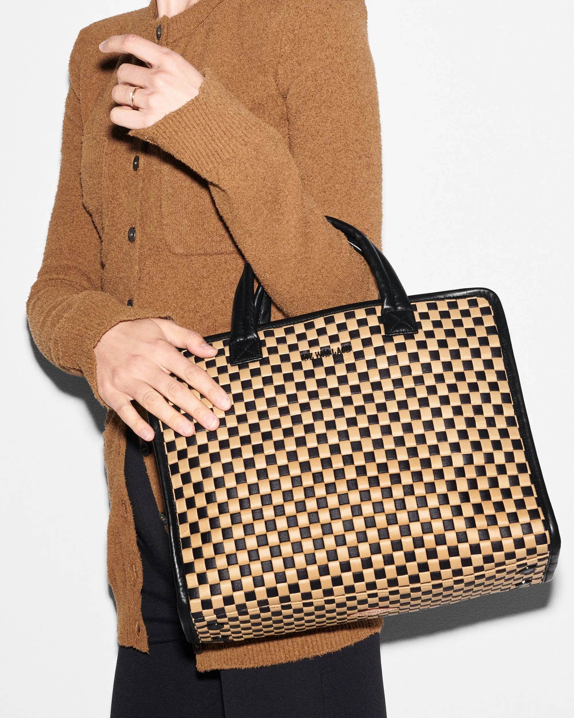 Camel & Black Medium Woven Box Tote