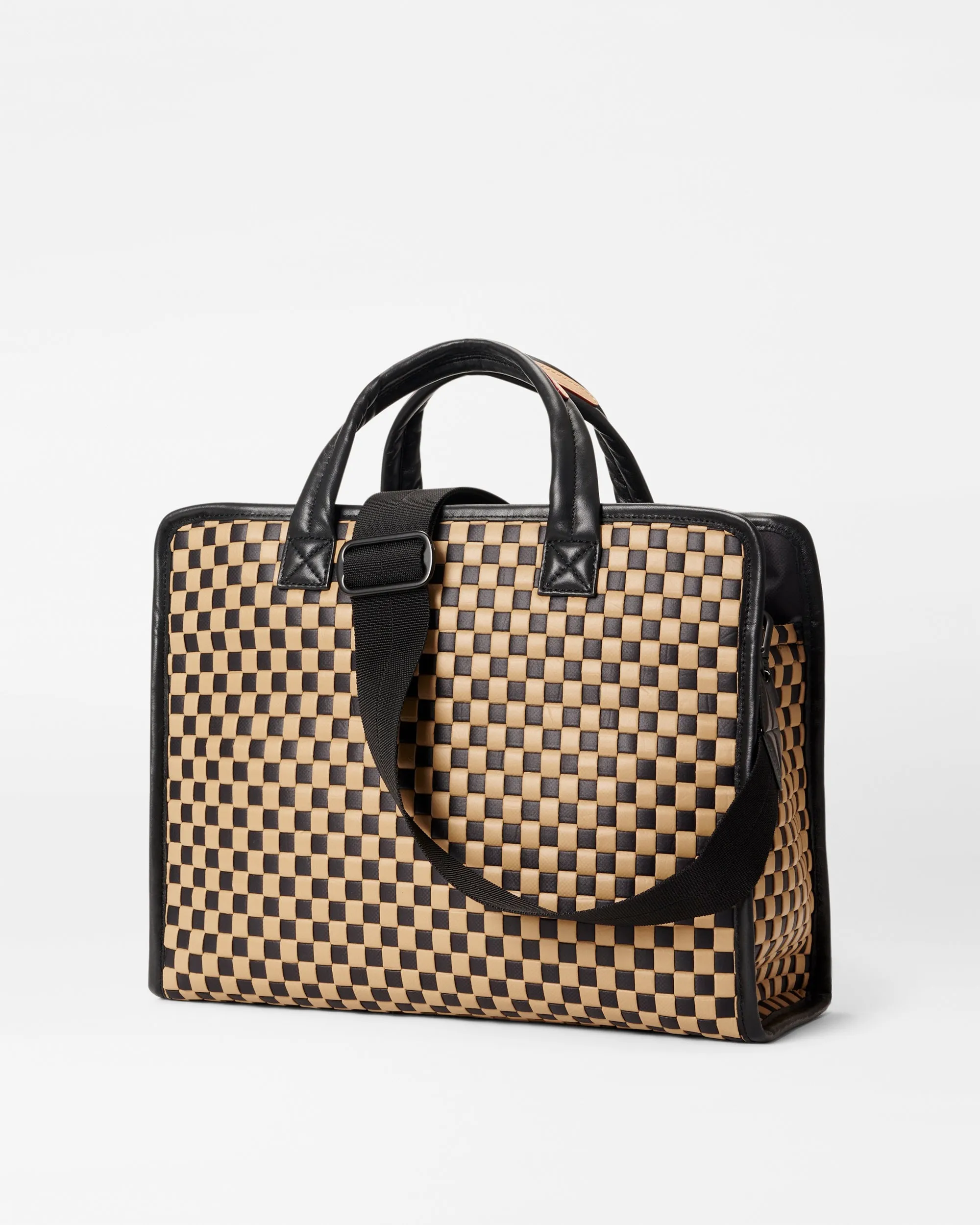 Camel & Black Medium Woven Box Tote