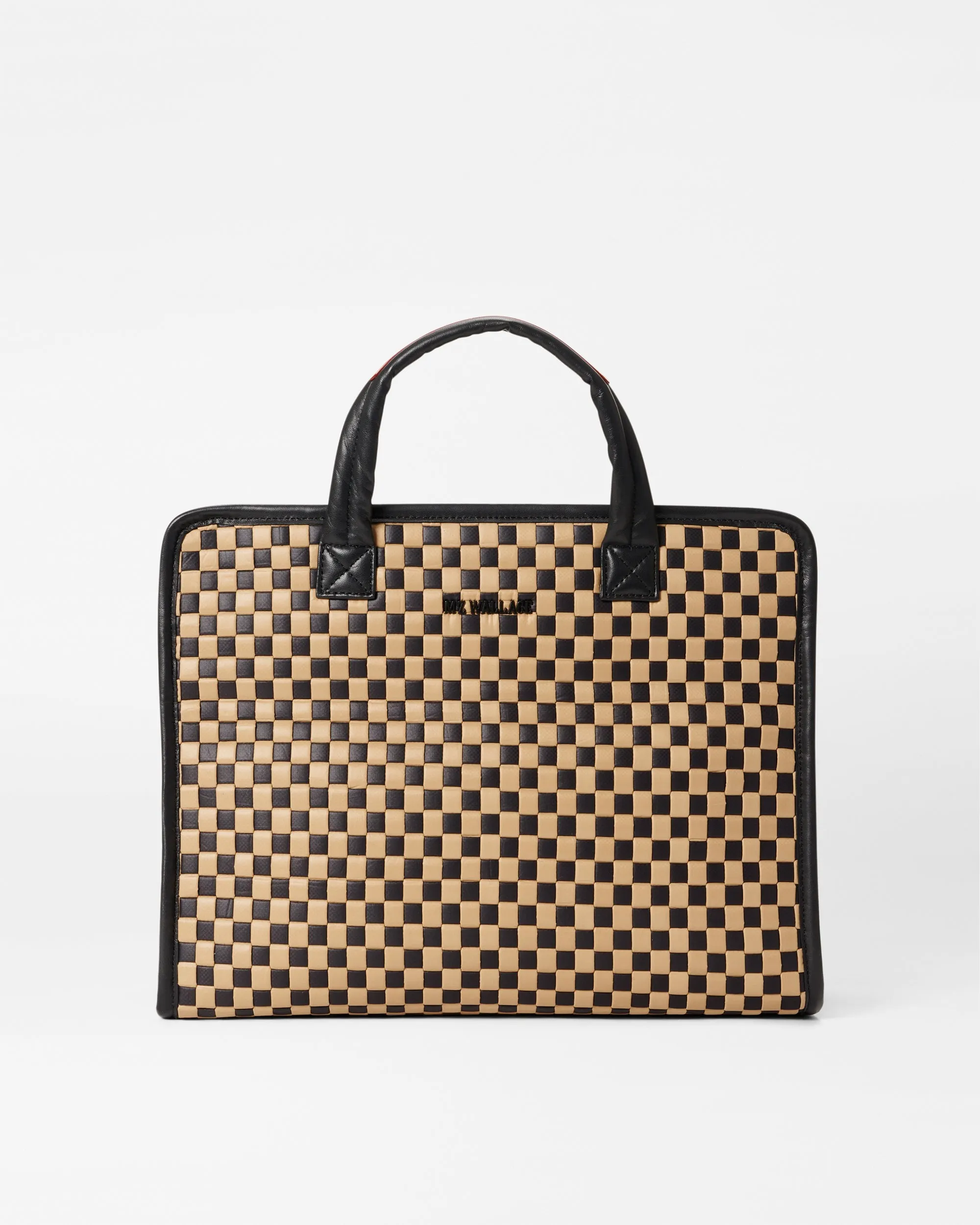 Camel & Black Medium Woven Box Tote