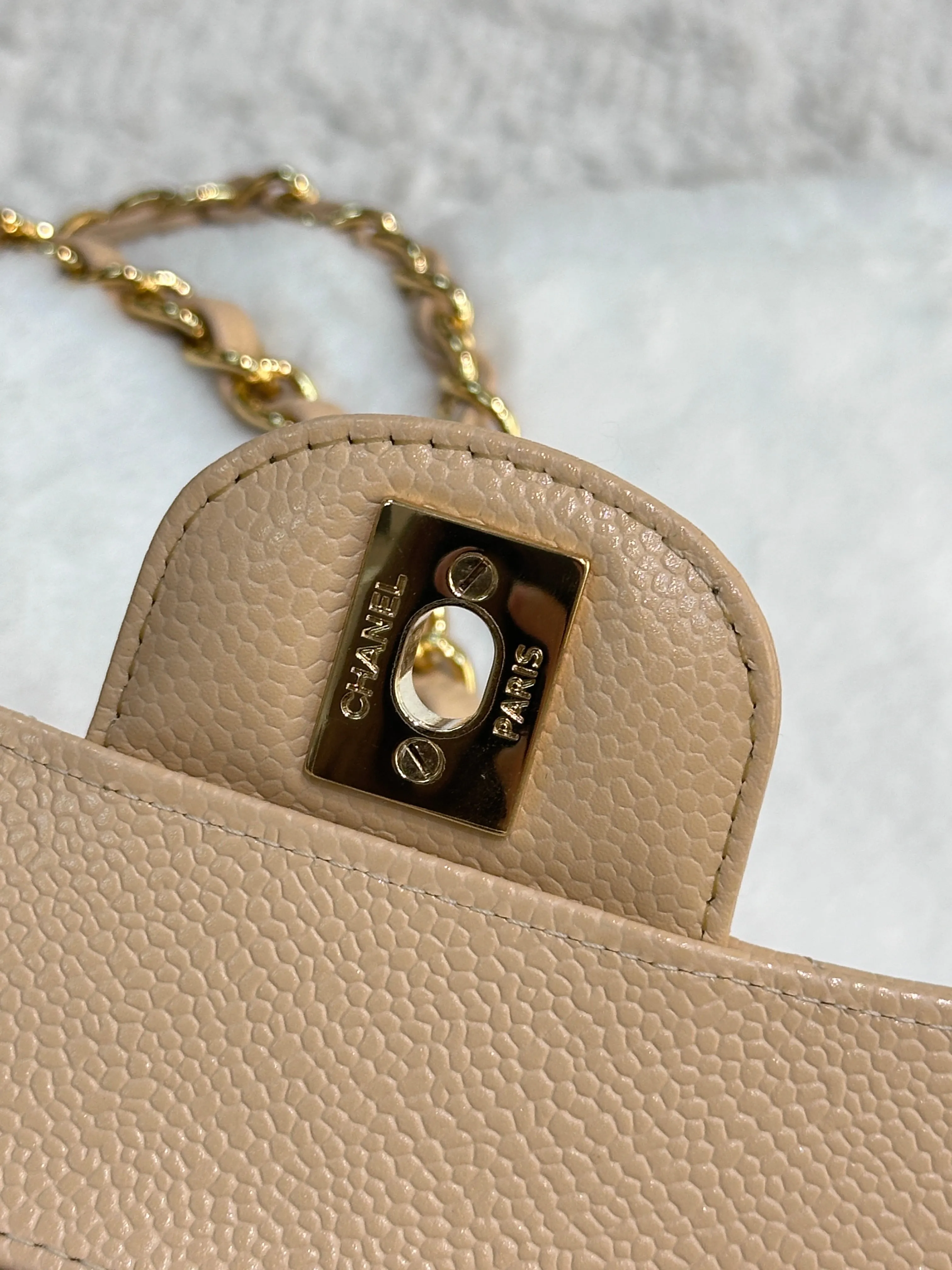 Chanel Classic Small Beige Caviar GHW