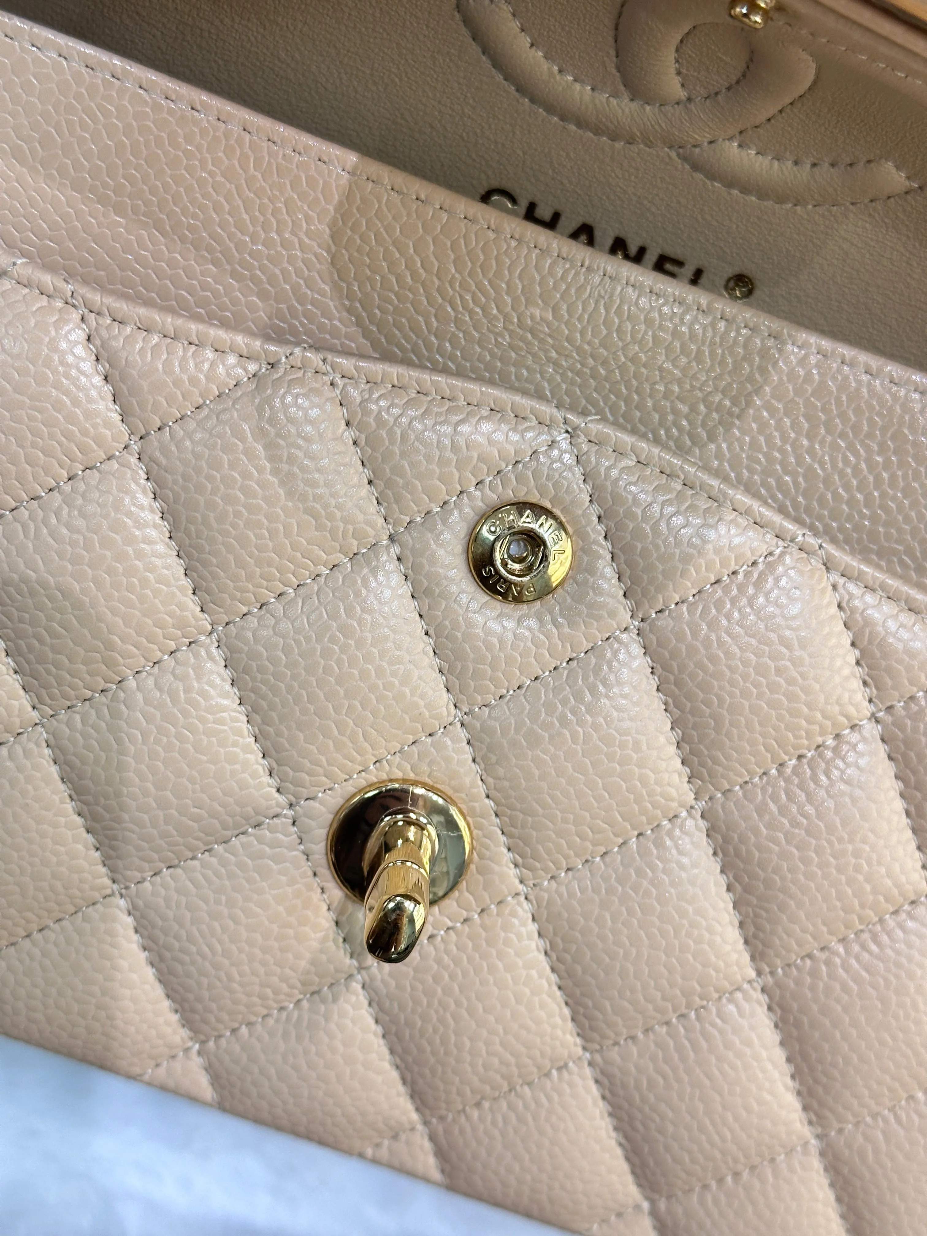 Chanel Classic Small Beige Caviar GHW