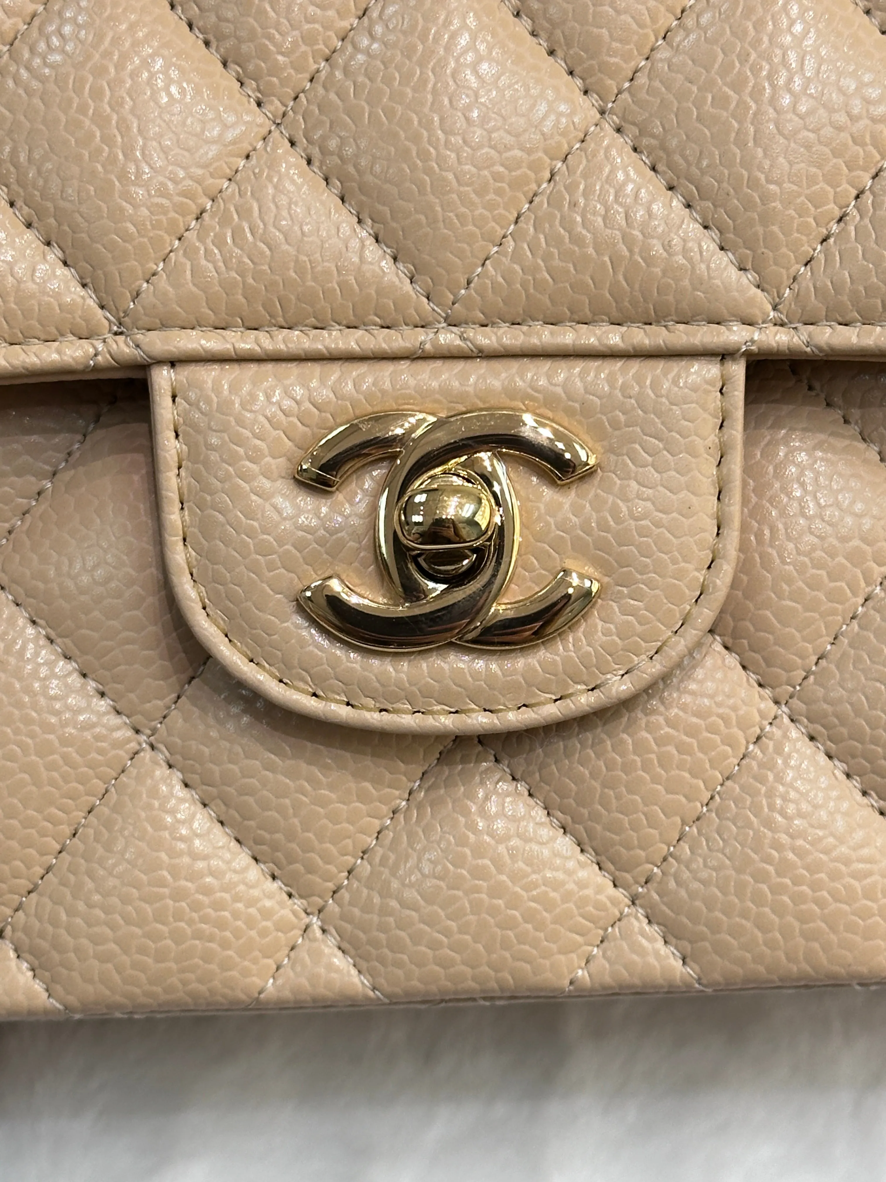 Chanel Classic Small Beige Caviar GHW