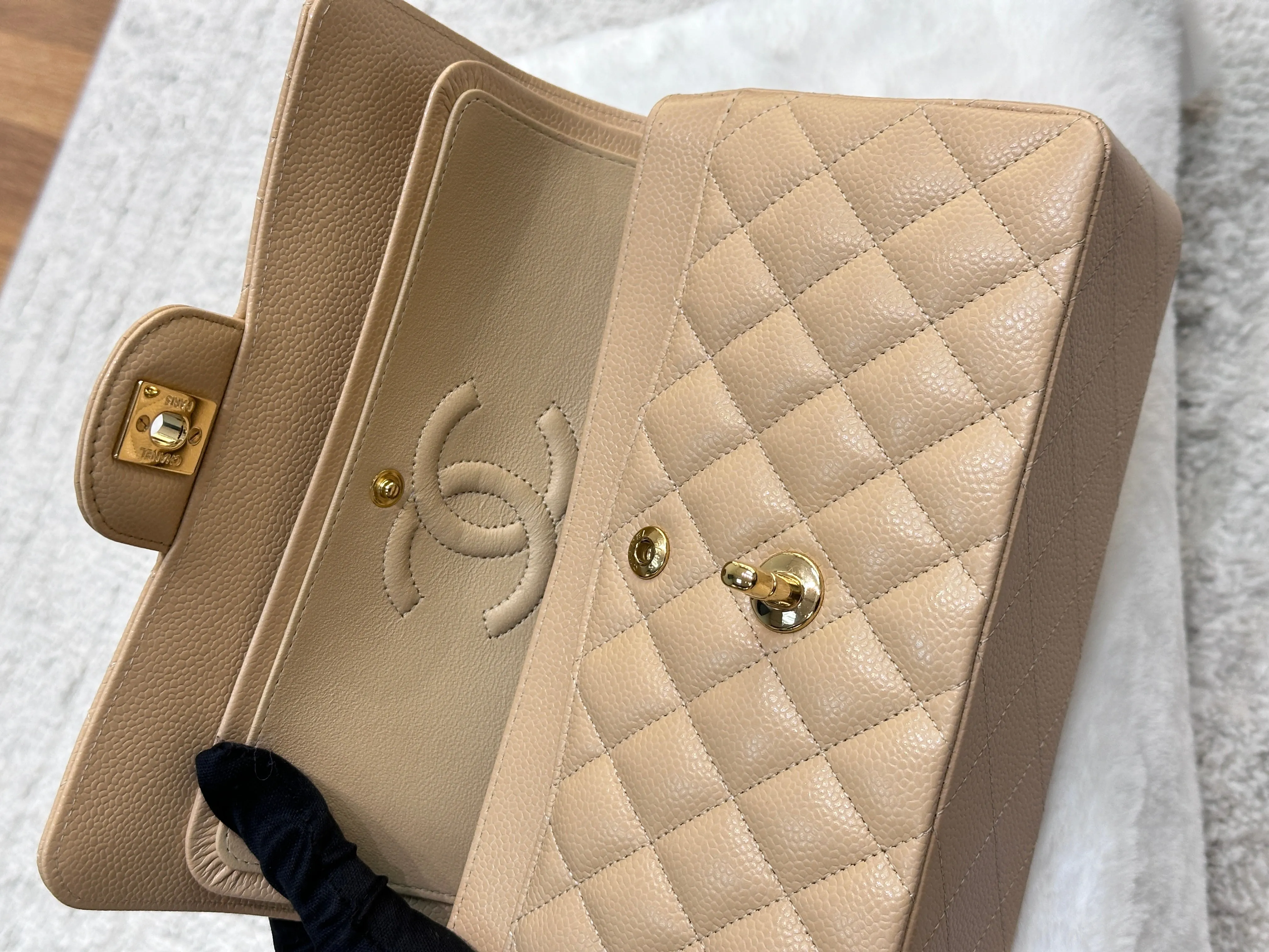 Chanel Classic Small Beige Caviar GHW