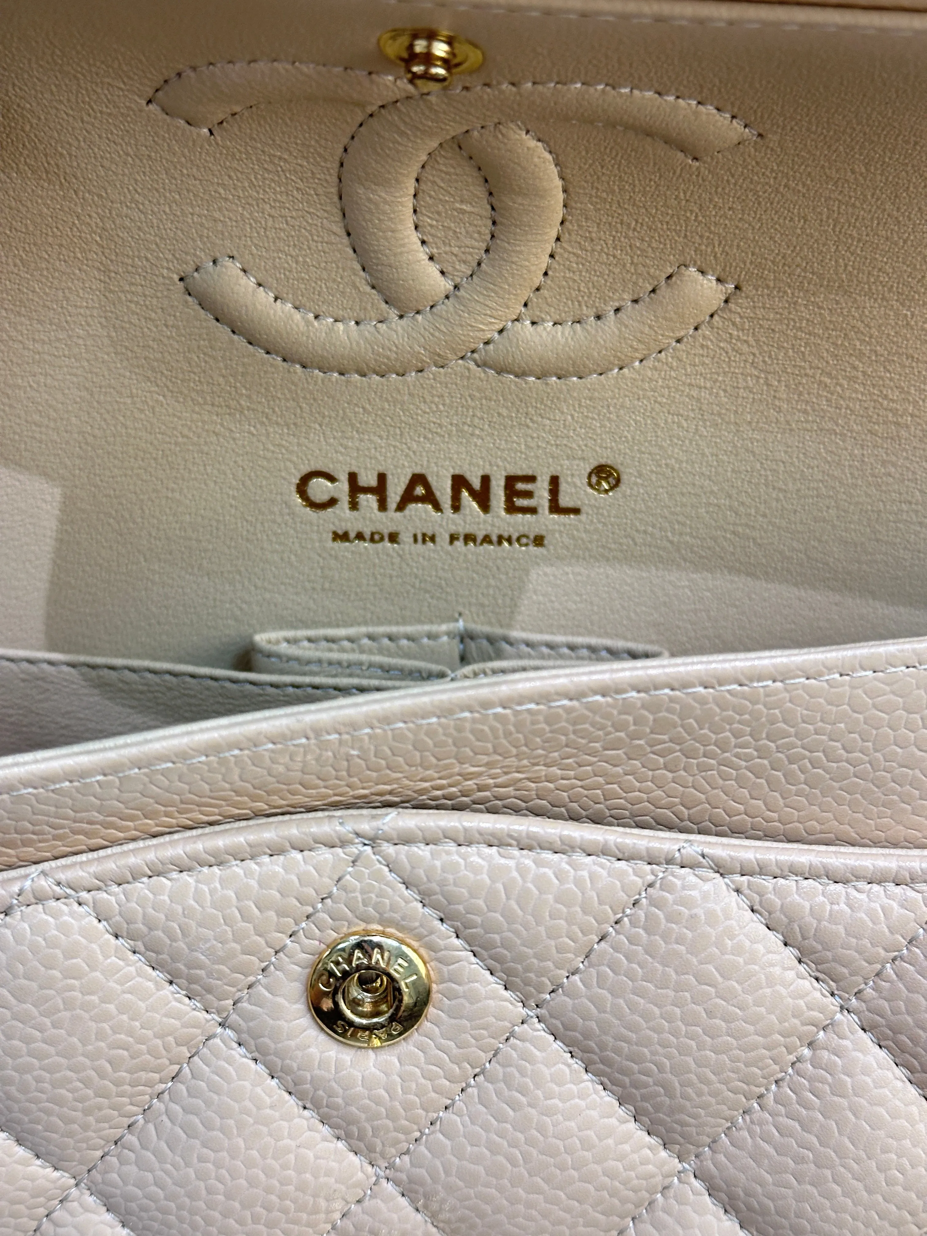 Chanel Classic Small Beige Caviar GHW