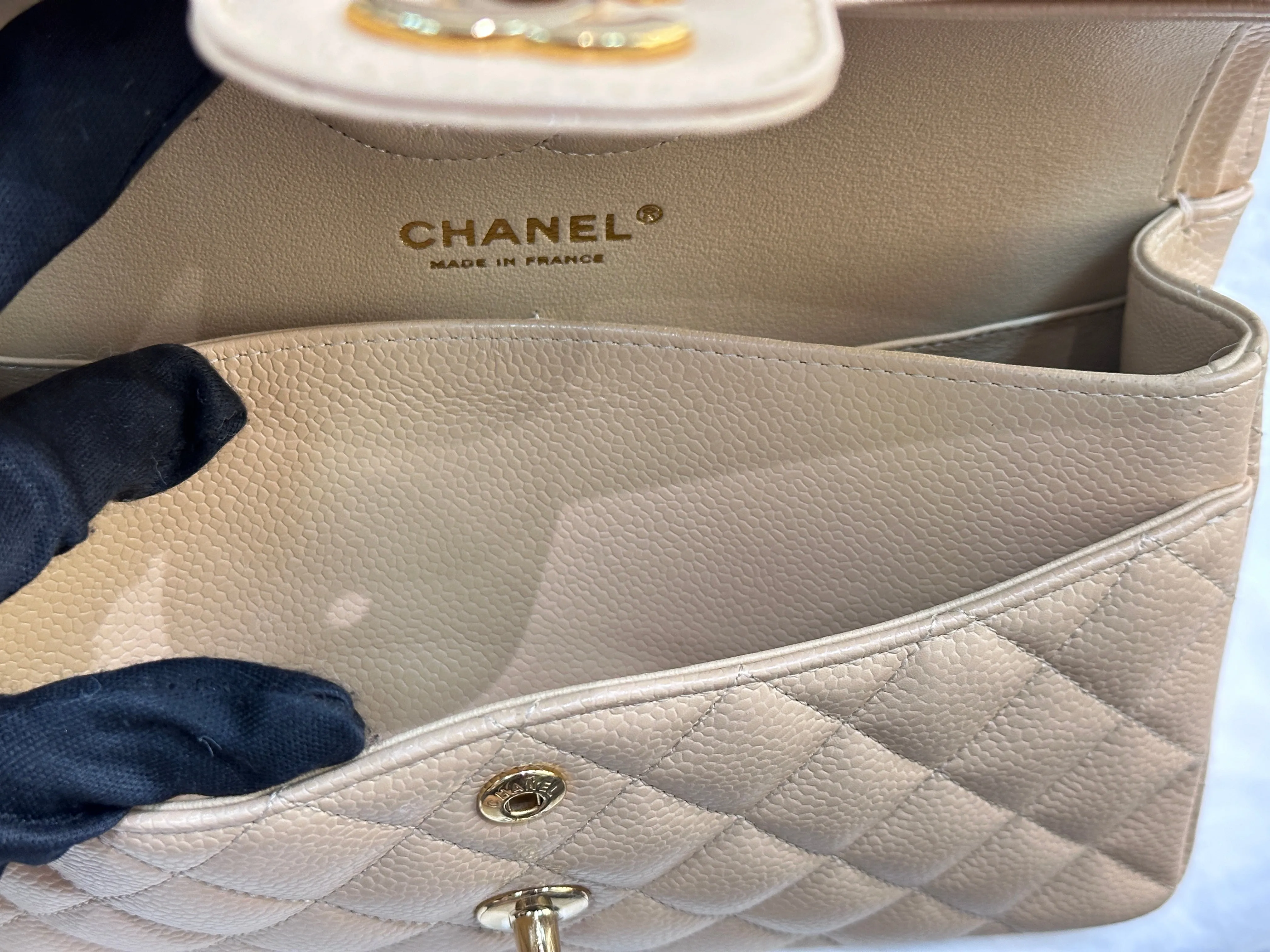 Chanel Classic Small Beige Caviar GHW