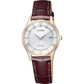 CITIZEN COLLECTION ECO-DRIVE RADIO SOLAR ANALOG LEATHER STRAP LADIES WATCH ES0002-06A