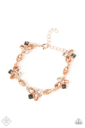 Colorful Captivation Rose Gold & Smoky Rhinestone Bracelet - Paparazzi Accessories