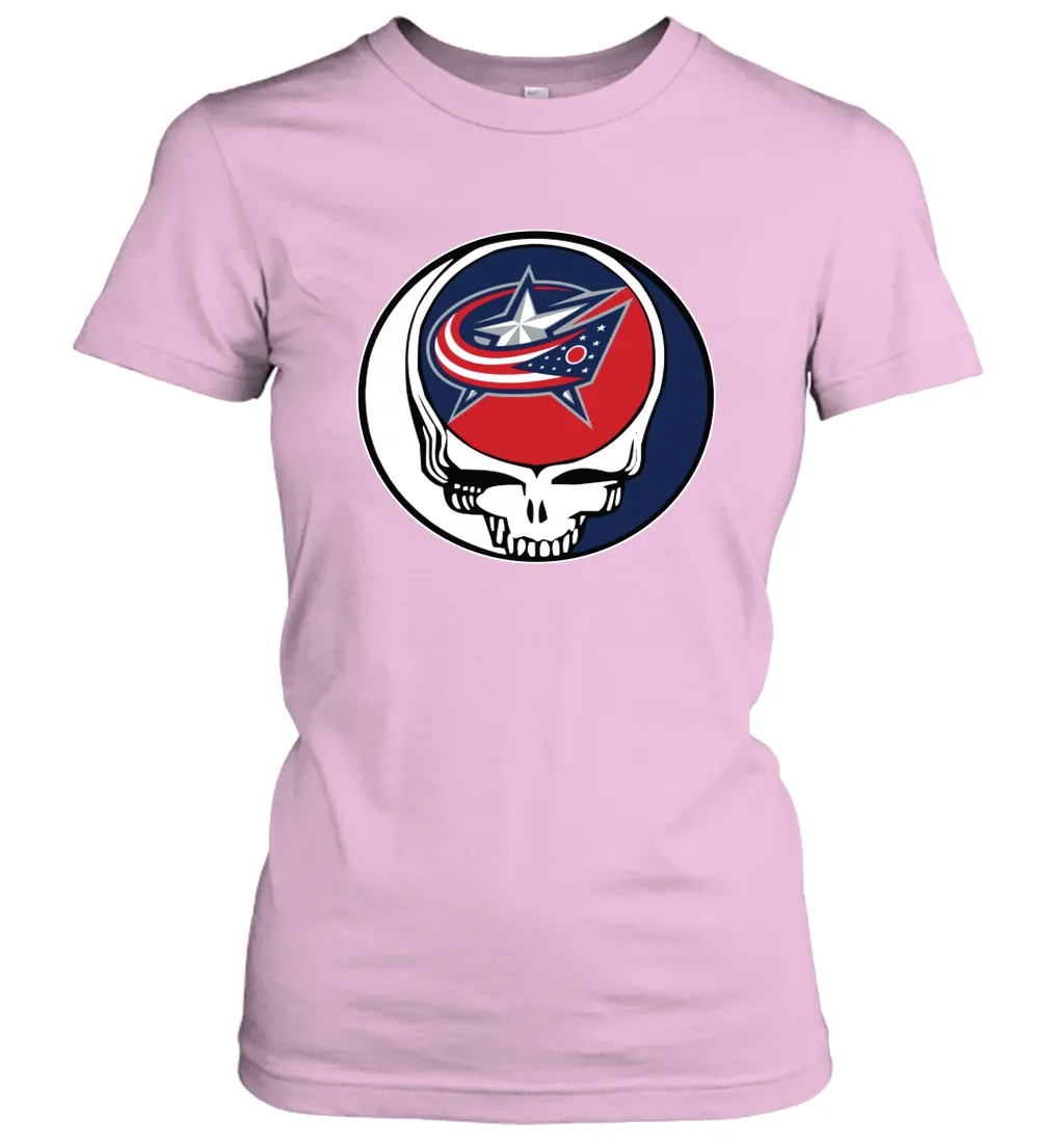 Columbus Blue Grateful Dead Steal Your Face Hockey NHL Womens T-Shirt