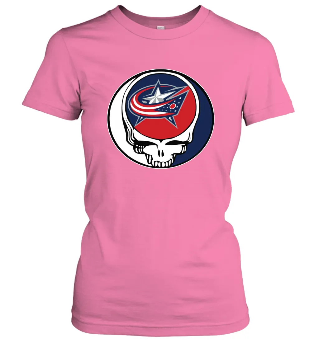 Columbus Blue Grateful Dead Steal Your Face Hockey NHL Womens T-Shirt