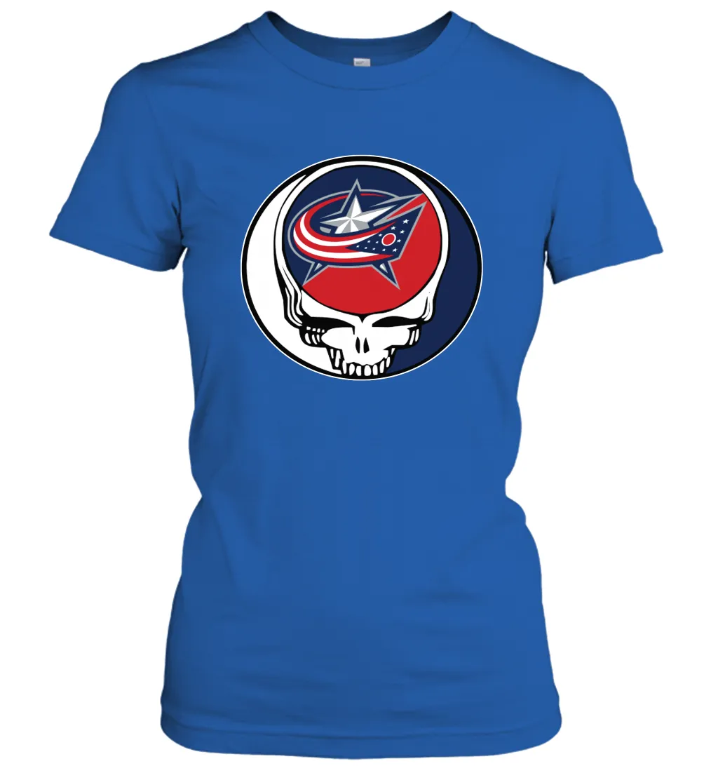 Columbus Blue Grateful Dead Steal Your Face Hockey NHL Womens T-Shirt