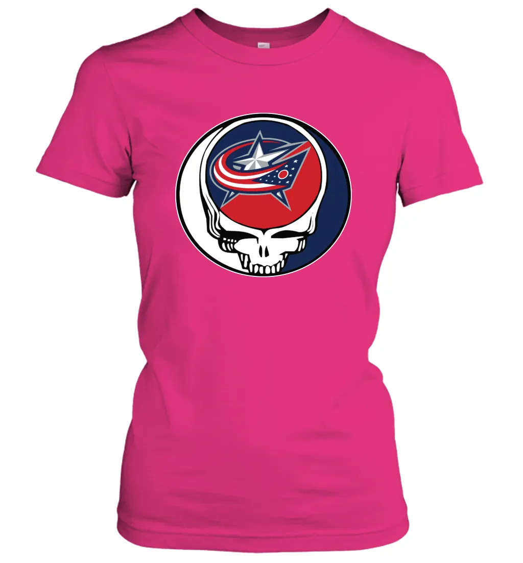 Columbus Blue Grateful Dead Steal Your Face Hockey NHL Womens T-Shirt