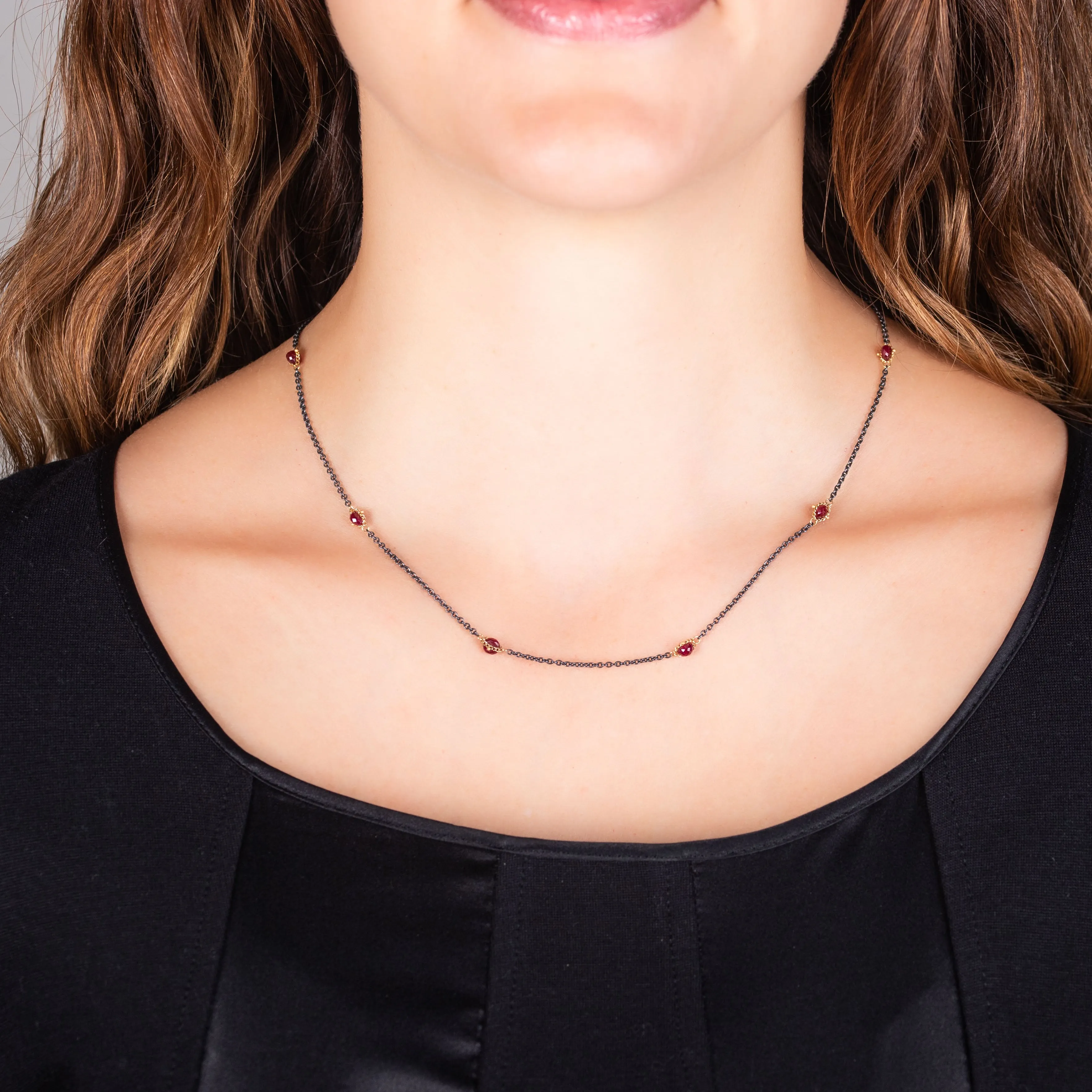 Contrast Textile Station Necklace in Ruby