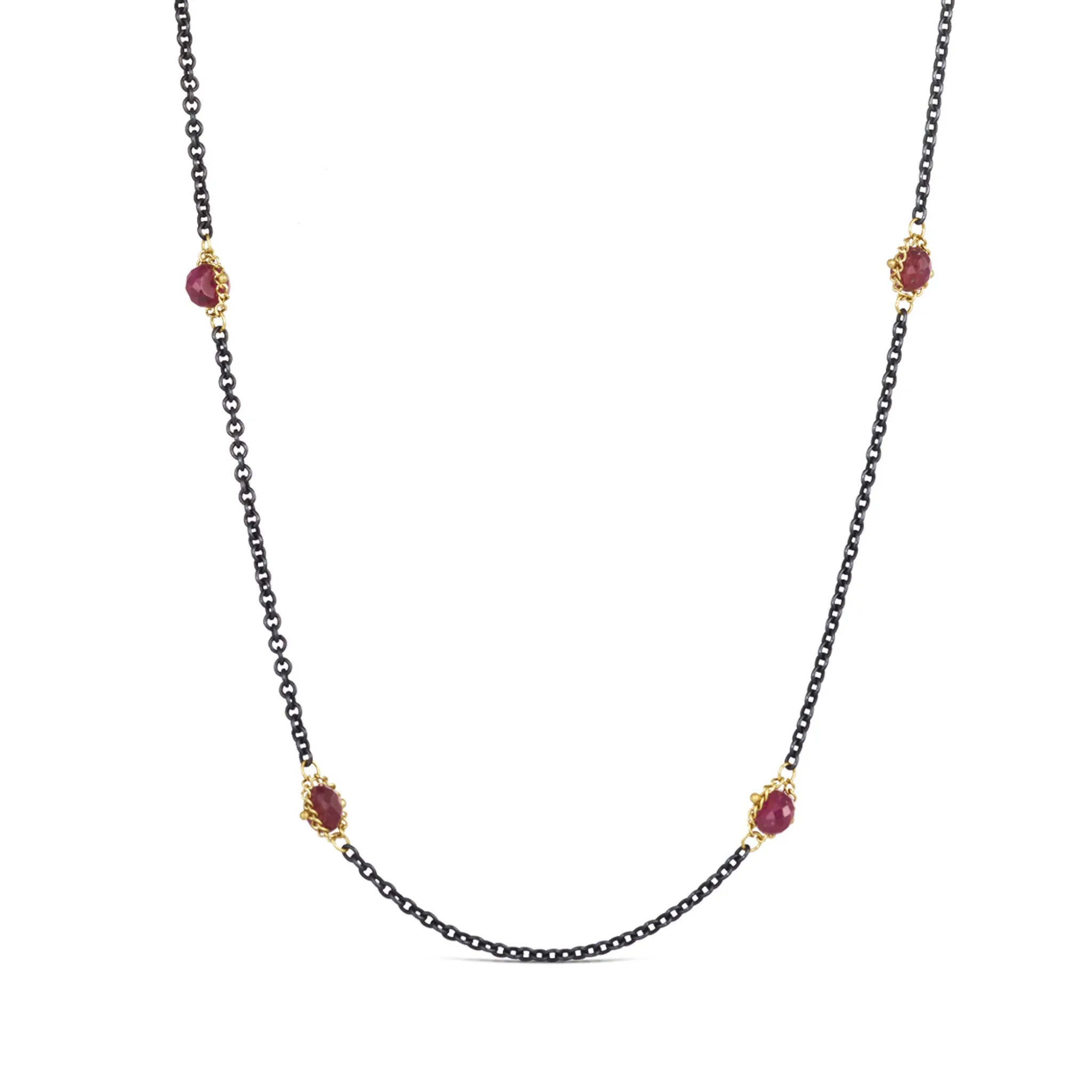 Contrast Textile Station Necklace in Ruby