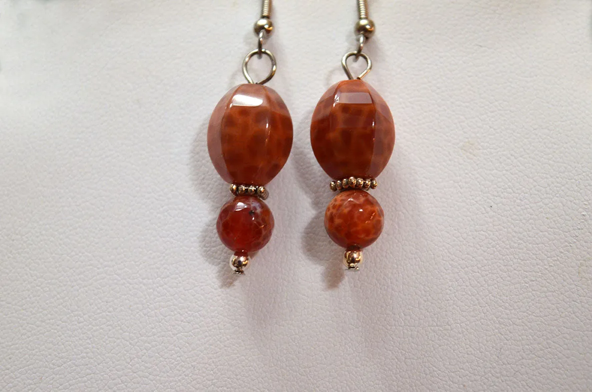 Dark Fire Agate Necklace and Earrings