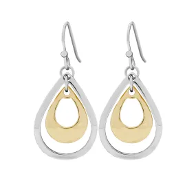 Ear Sense Earring F390 Silver with Gold Insert Teardrop French Hook Earrings