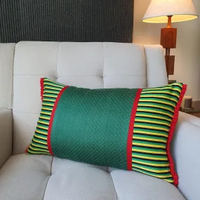 Green Patchwork Mashru Cushion Cover